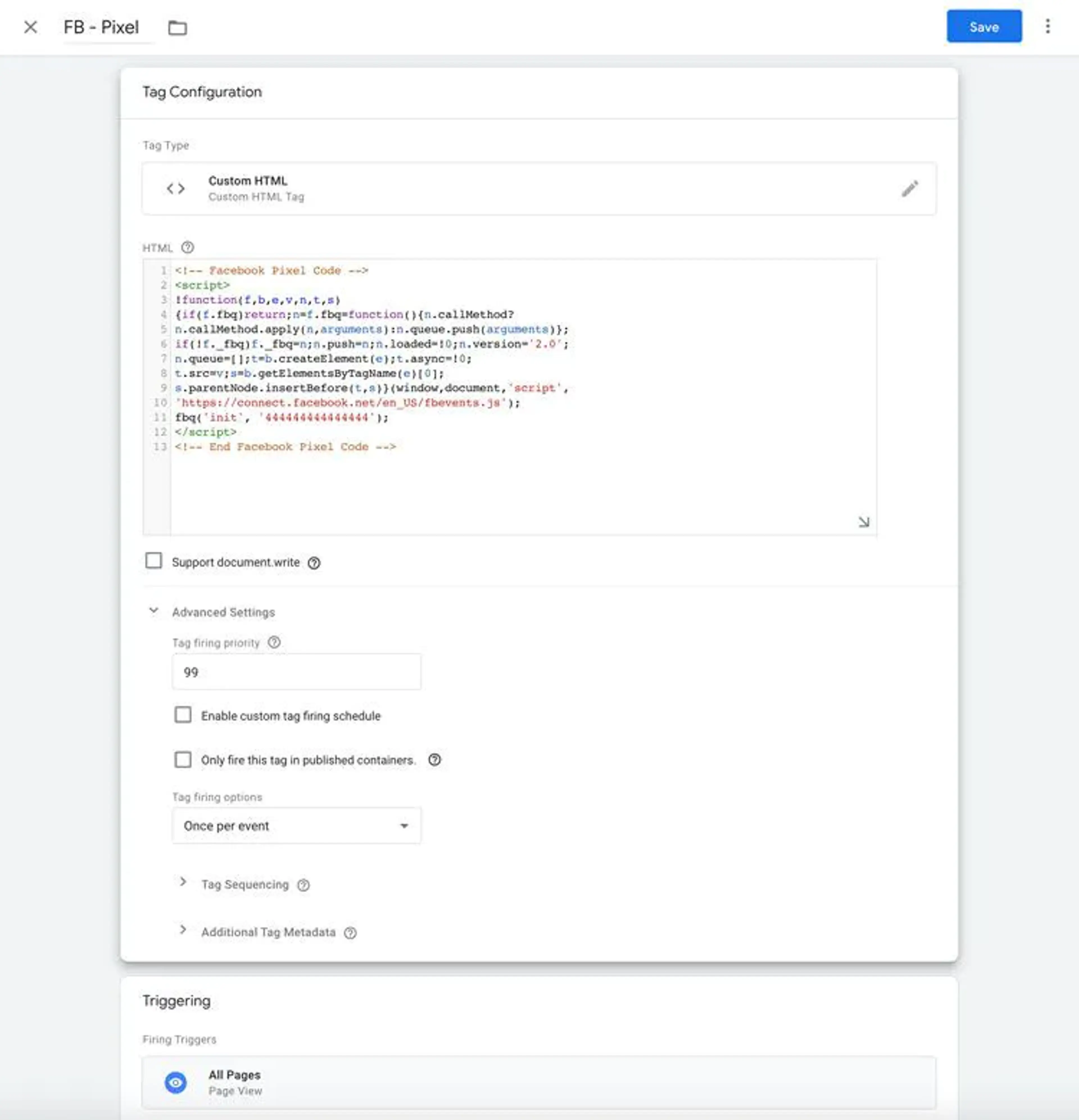 Shows how to add Facebook Pixel via Google Tag Manager